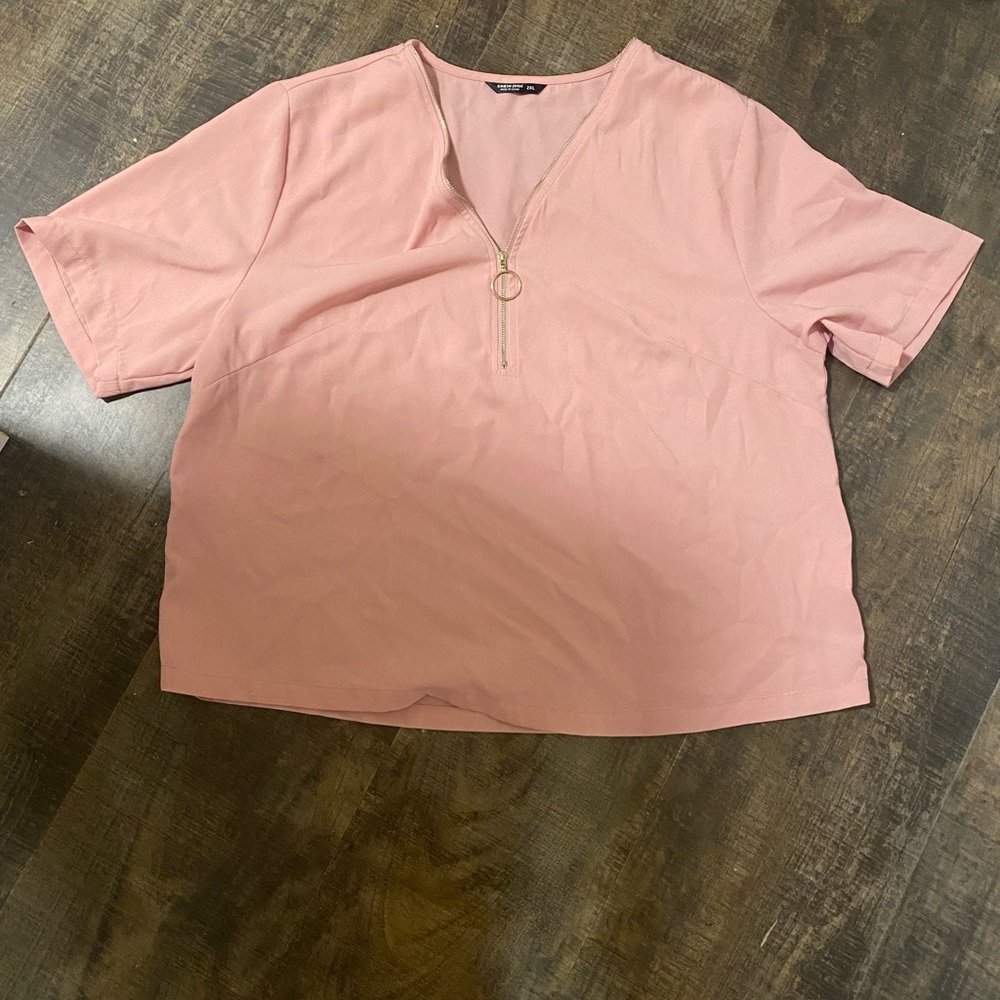PINK HALF ZIP BLOUSE
